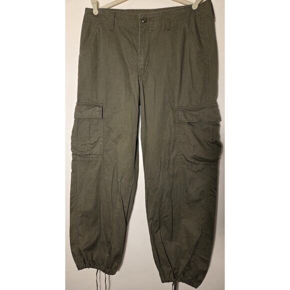Levi's 94 Baggy High Rise Cargo Pants Women's Size 32 Army Green Tie At Hem - Picture 2 of 10